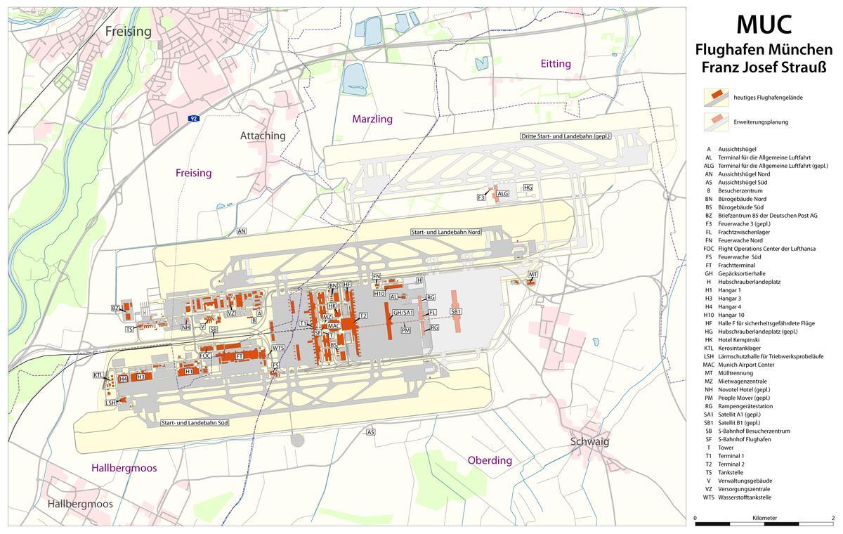 münchens flygplats, terminal karta