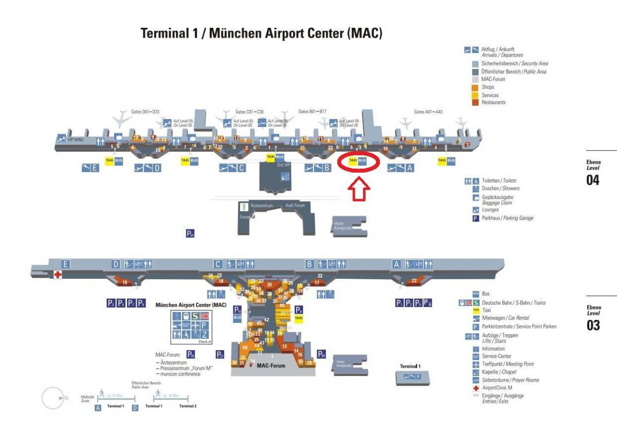 Karta över münchens flygplats, terminal 1