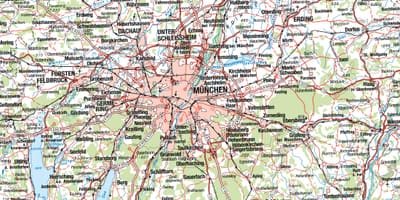 Karta över münchen och omgivande städer
